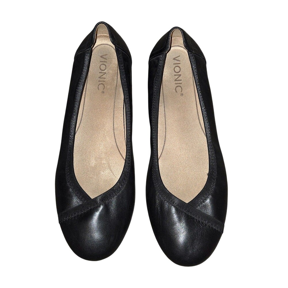 Vionic Black Spark Caroll Leather Ballet Flats Women’s Shoe Size 9.5 Comfort